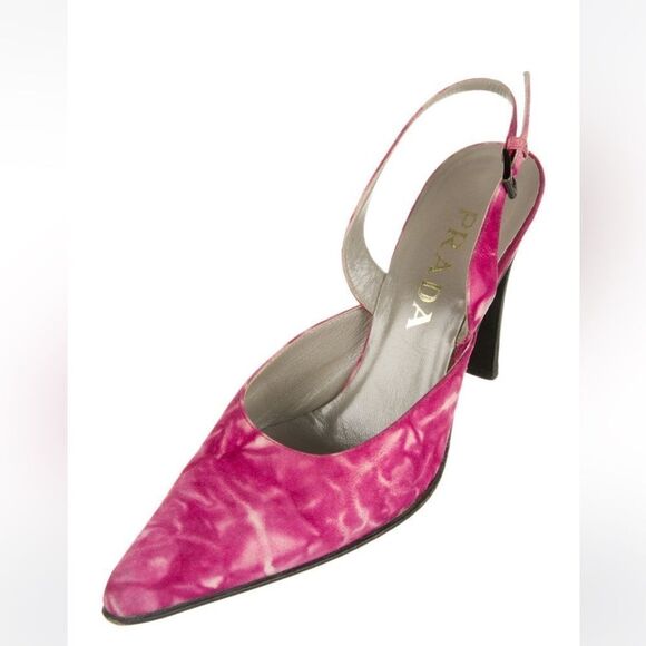 Prada Vintage Pink Suede Tie-Dye Pointed Slingback Pumps size 37.5 - Picture 7 of 11